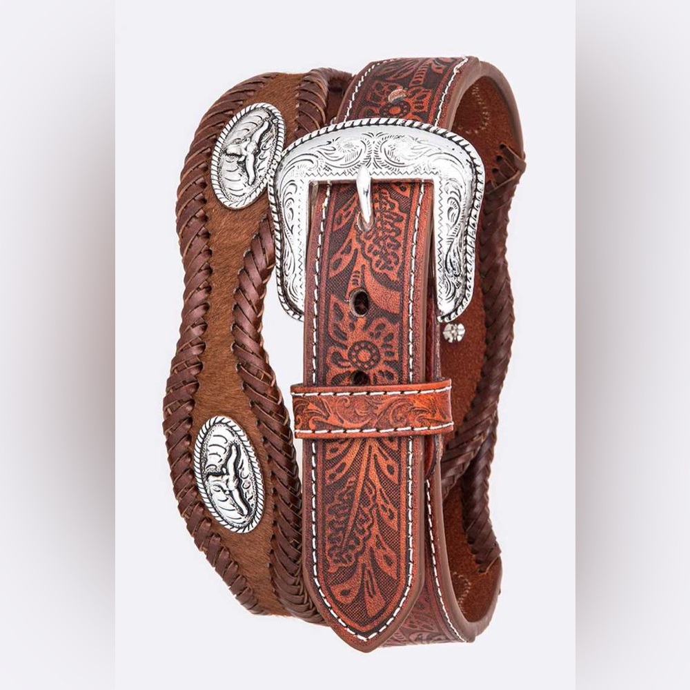 Men’s Brown Embossed Genuine Leather Western Belt